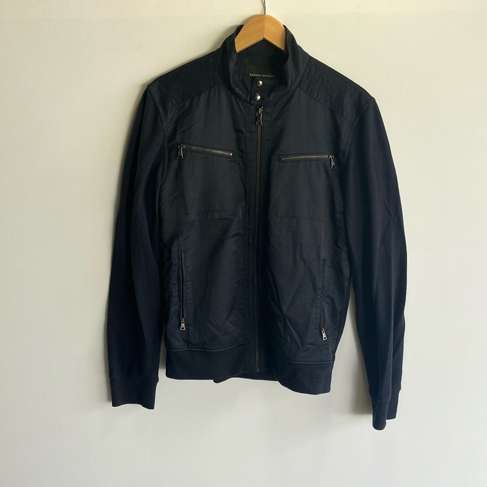 Banana Republic Dark Blue Lightweight Shirt Jacket with Standing Collar